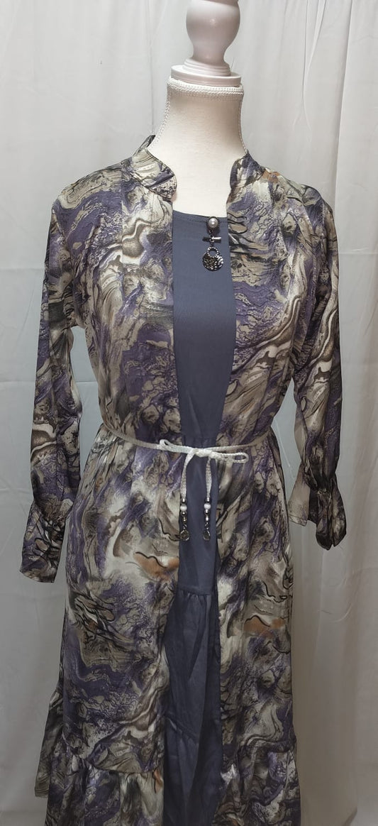 Greyish Blue Gown with Coat