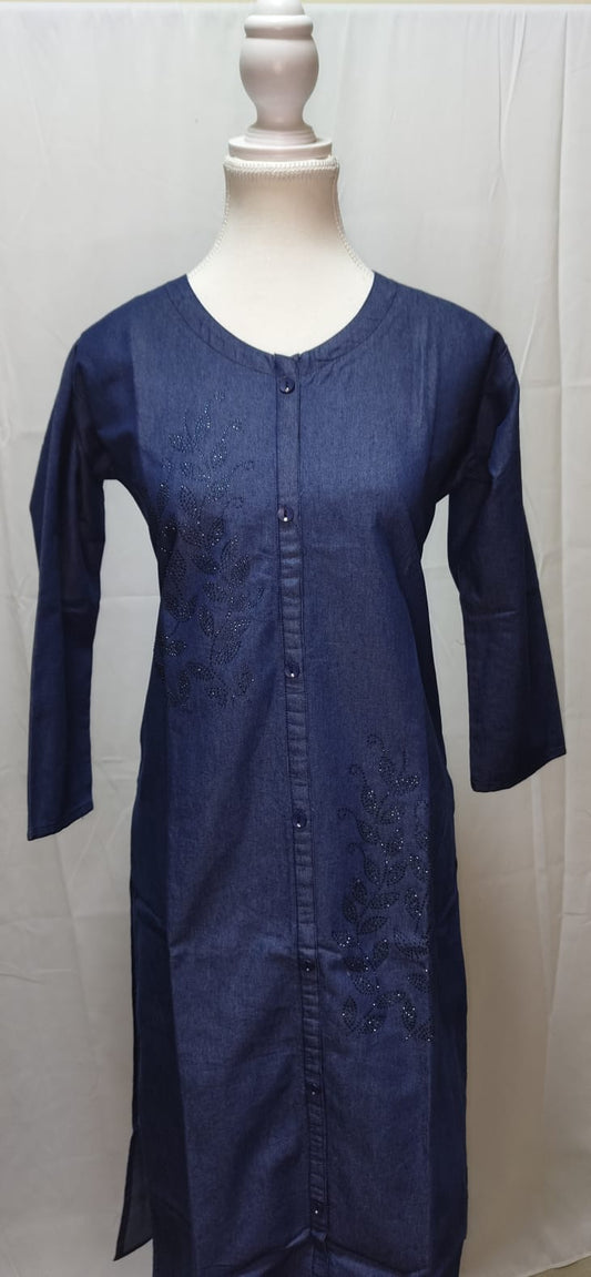 Blue Denim Kurti with Rhinestones