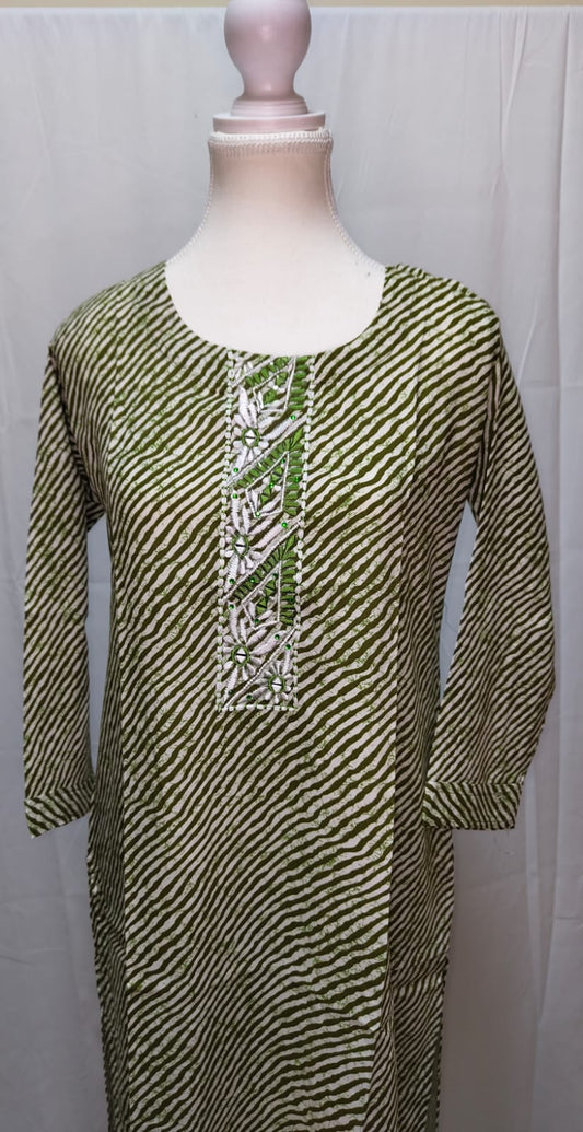 Green and White Stripped Kurti