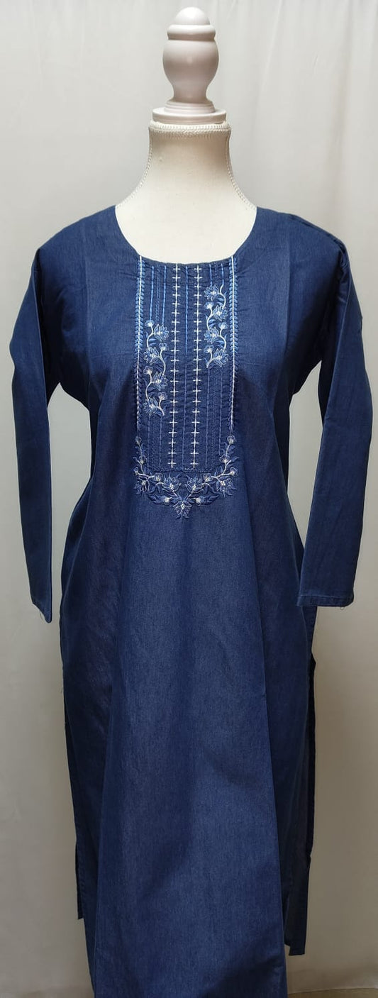Blue Denim Kurti with Embroidery
