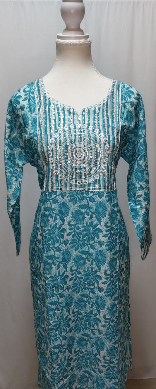Blue Floral Kurti Set