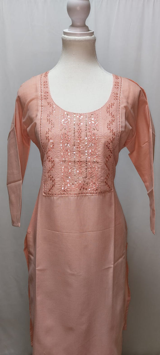 Peach Embroidered Kurti